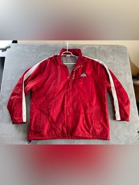 Ohio State Buckeyes Lined Full Zip Jacket Red White Embroidered Men's XL Relaxed